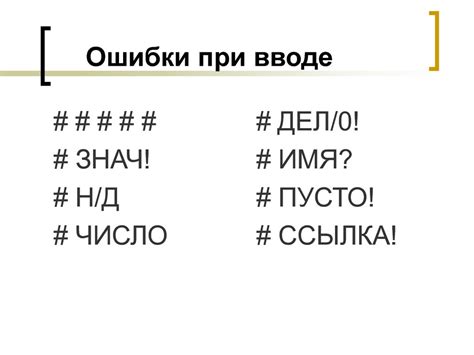 Ошибки при вводе